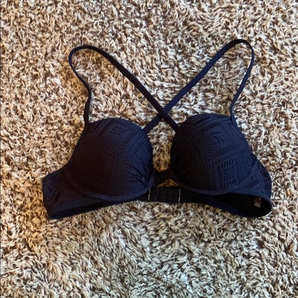Navy blue, cross-back bathing suit top - Picture 1 of 3